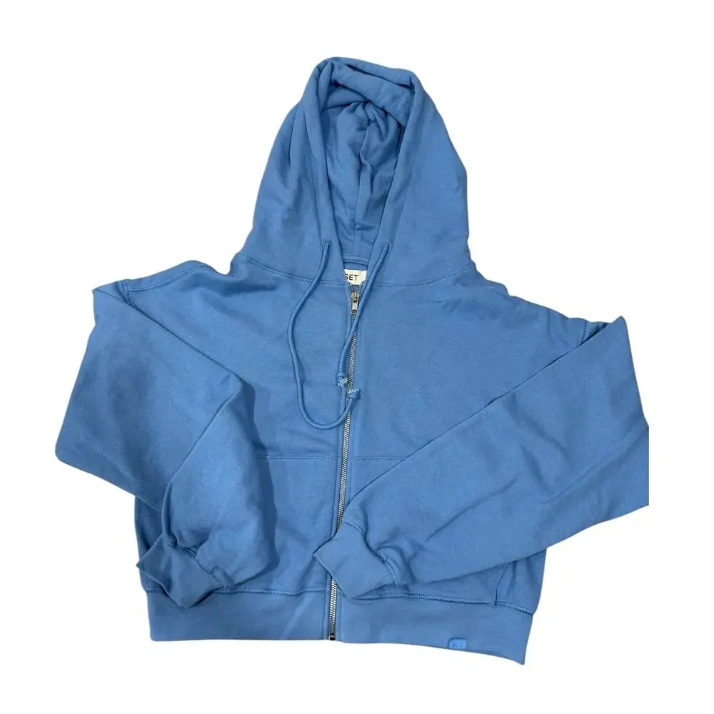 SET ACTIVE Lightweight Sweats Full Zip Up Classic Hoodie Jacket Blue Small